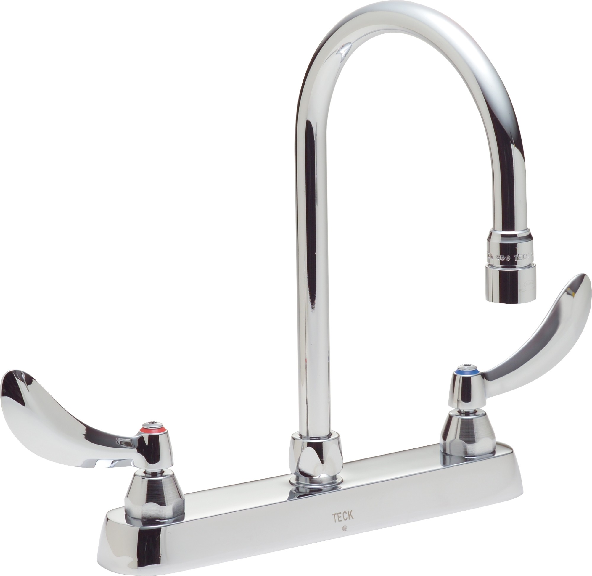 Delta Lead-Free Deck-Mounted Kitchen Faucet With Gooseneck Spout And Wristblade Handles, 8-Inch Center, Chrome-Plated
